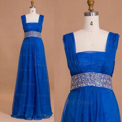 Royal Blue Long Prom Dresses Square Neckline,..