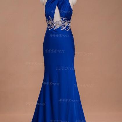 Royal Blue Mermaid Cut Out Prom Dresses Long With Embroidery on Luulla