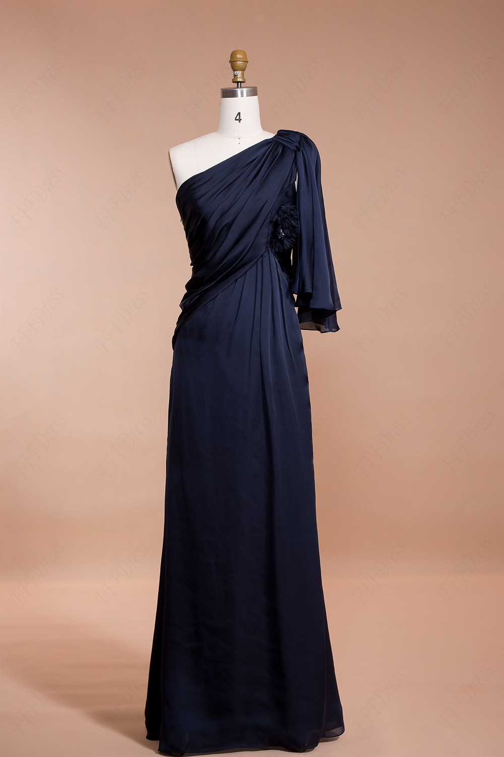 Midnight Blue Fitted Long Prom Dresses, One Shoulder Evening Dresses