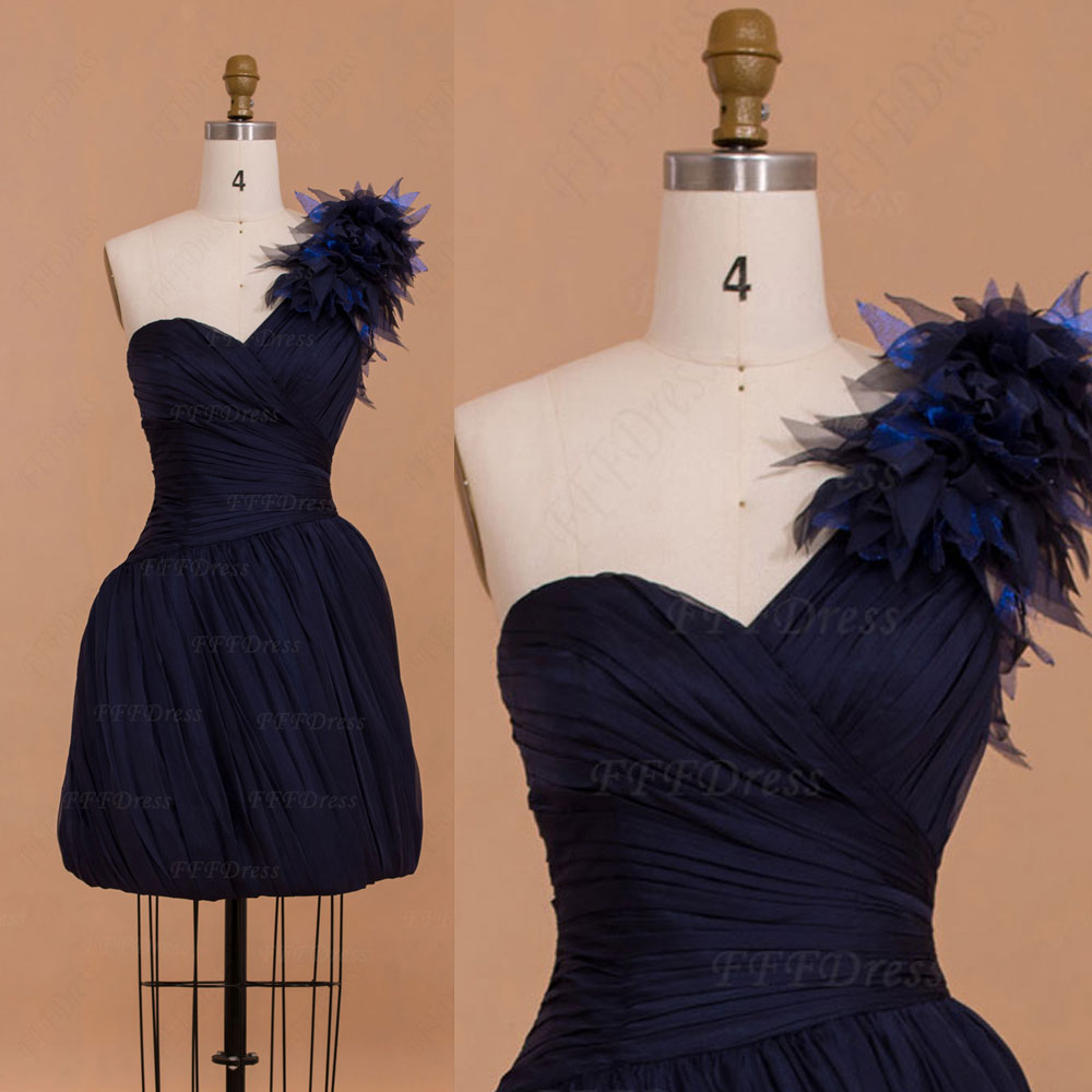 Navy Blue Velvet Homecoming Dresses 3D Flowers Short Prom Dress main image 0