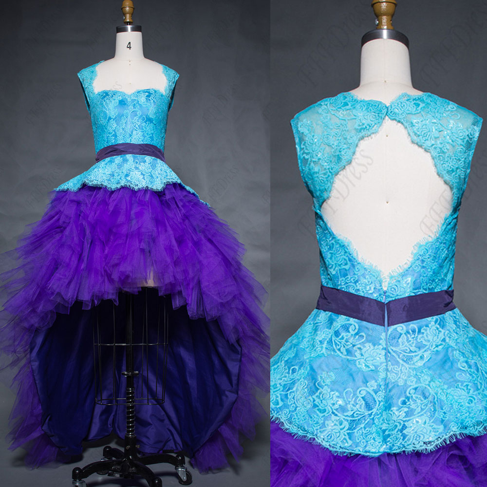 Blue Purple Backless High Low Prom Dresses Homecoming Dresses Pageant